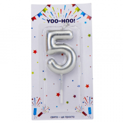 Свічка для торта "5", срібна, 10 см (9074-031)