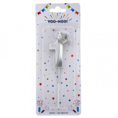 Свеча для торта "1", серебряная, 13 см (9074-047)