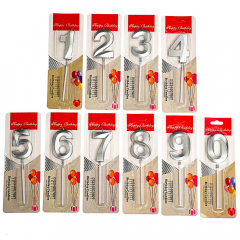 Свічки для торта "Блиск" від 0 до 9, срібні (8512-005)