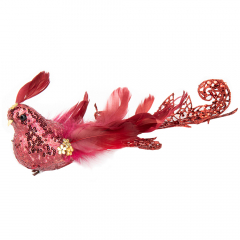 Новорічна іграшка "Райська пташка"  червона (6018-013)