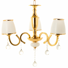 Люстра золотого кольору з білим абажуром і кристалами (OU006/3/gold)