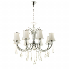 Люстра класичний хром з білим абажуром зі скла (OU013/8/chrom)