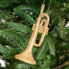 Прикраса "Срібна труба в блискітках" (024NR/gold)