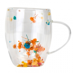 УЦІНКА Склянка з подвійними стінками та ручкою "Сухоцвіти", 300 мл (Зайва деталь кусочок скла всередині між стінками,не стоїть,хитається) (00BR-9095-006)