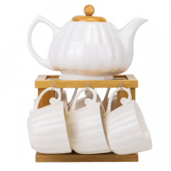 Набор из 6 чашек и чайника на бамбуковой подставке "Белая симфония", 26 см (9184-001)